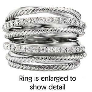 Platinum Plated & Cubic Zirconia Intertwined Crossover Chunky Statement Ring